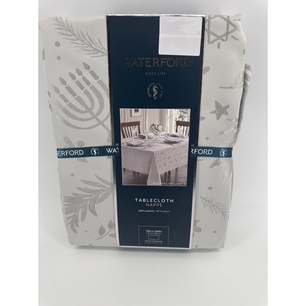 Waterford Hanukkah Tablecloth Oblong Nappe 70 x 104" Silver Festival Of‎ Lights